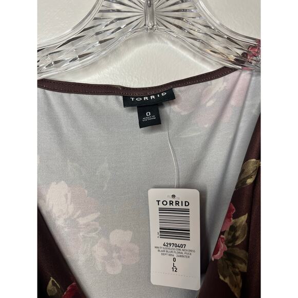Torrid Mini Studio Knit Sleeveless Cowl Neck Floral Dress Brown Red Pink NWT Sz0 - Picture 10 of 11